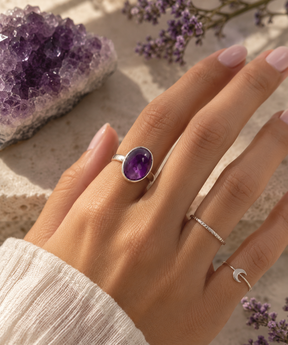 AMATISTA DE PLATA ANILLO